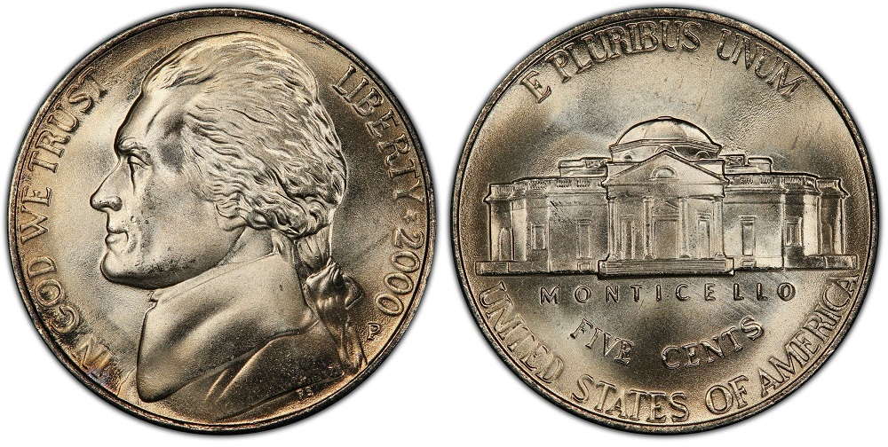 Side-by-side comparison showing standard Monticello steps vs. Full Steps designation on 2000-P Jefferson nickel
